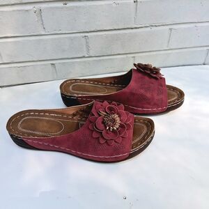 Slip-On Floral Wedge Sandals for Women - Rose Red